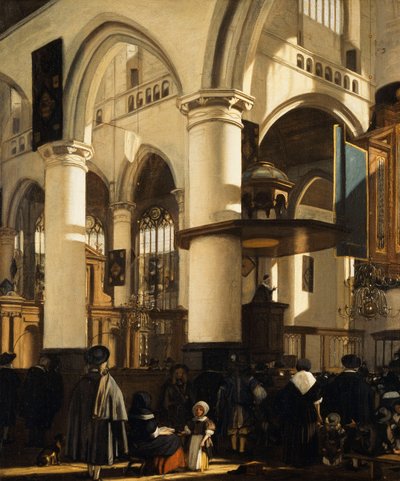 Den gamle kirke, Delft, med kirkegjengere som lytter til en preken, 1669 av Emanuel de Witte