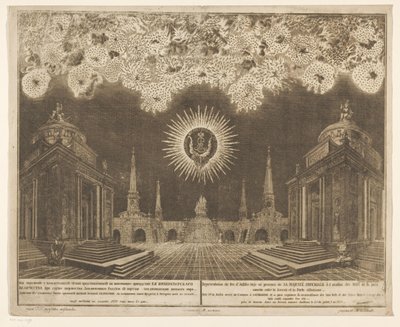 Vuurwerk in Moskou bij de viering van het einde van de Russisch-Turkse Oorlog, 1775 (akt IV) Representasjon av fyrverkeri, avfyrt i nærvær av Hans keiserlige Majestet i anledning feiringen av freden som ble avsluttet mellom Russland og den osmanske porten  av Emel