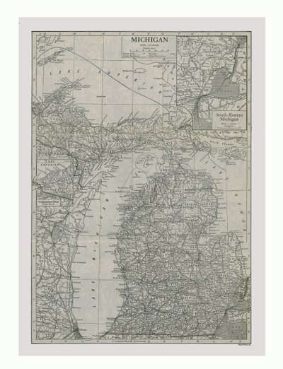 Kart over Michigan, USA, ca 1900. av Emery Walker