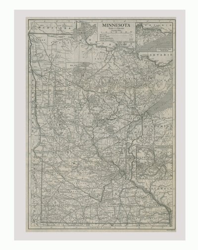 Kart over Minnesota, USA, ca 1900-tallet. av Emery Walker