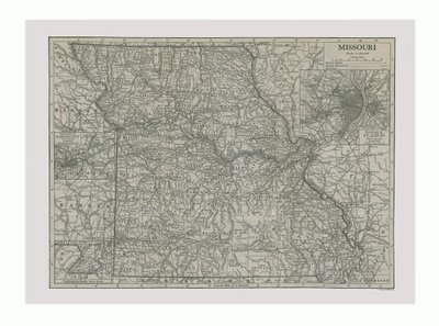 Kart over Missouri, USA, ca 1900-tallet. av Emery Walker