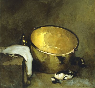 Stilleben med messinggryte av Emil Carlsen