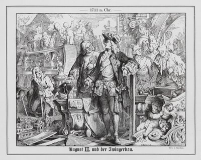 Augustus II, kurfyrste av Sachsen og konge av Polen, og bygningen til Zwinger-palasset av Emil Eugen Sachsse
