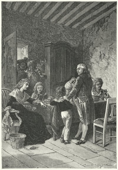 Louis XVI og hans familie fengslet i tempelet av Emile Antoine (after) Bayard