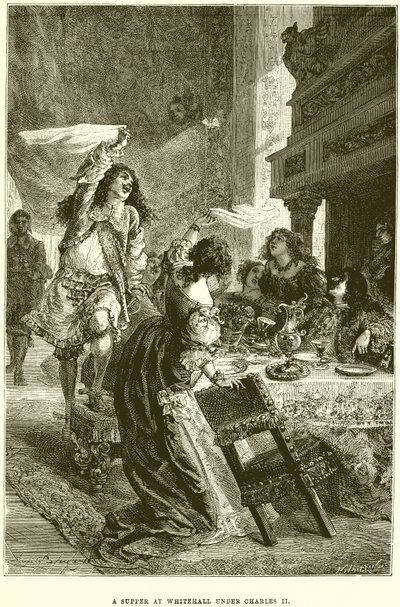 En kveldsmat i Whitehall under Charles II av Emile Antoine Bayard