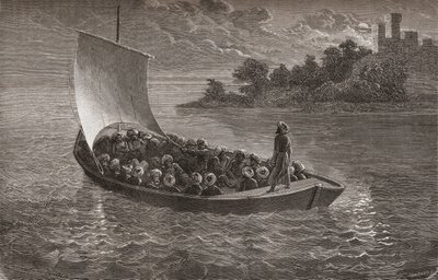 Arminio Vambery og hans følgesvenner som navigerte det kaspiske hav i 1863, illustrasjon fra 