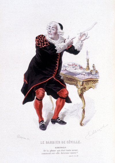Bartholo i Barberen i Sevilla i Ovre complet de Beaumarchais (1732-1799) av Edouard Fournier, Ed. Laplace, Sanchez et Cie, Paris 1876 (gravering) Her Bartholo i Barberen av Sevilla av Emile Antoine Bayard