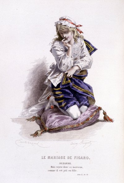 Komplett verk av Beaumarchais (1732-1799) av Edouard Fournier. tegning av Emile Bayard. Ed. Laplace, Sanchez et Cie, Paris 1876. Dette er Suzanne i «The Wedding of Figaro» av Emile Antoine Bayard