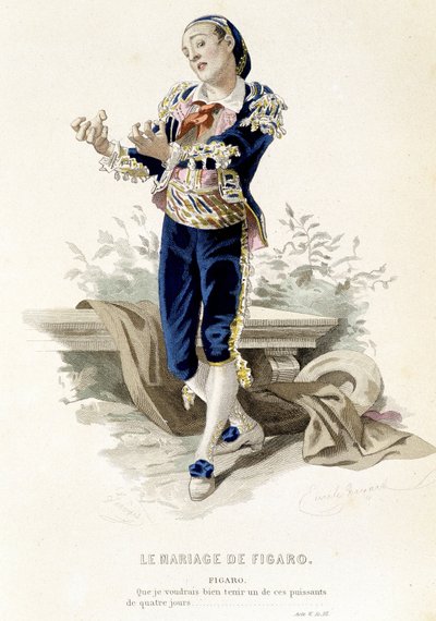 Figaro i "" The Marriage of Figaro"" - i "" Complete Works of Beaumarchais"", tegninger av Emile Bayard, red. Laplace Sanchez & cie, Paris av Emile Antoine Bayard