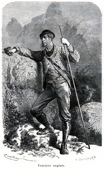 Portrett av engelsk turist av Emile Bayard - turisme på 1800-tallet - illustrasjon av boken "" Moors and Characters of Peoples"", utgave 1884 - av Emile Antoine Bayard