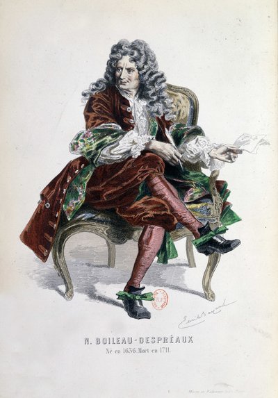 Portrett av Nicolas Boileau Despreaux (Boileau-Despreaux) (1636-1711) i "Works of Nicolas Boileau" Paris 1873 (gravering) av Emile Antoine Bayard
