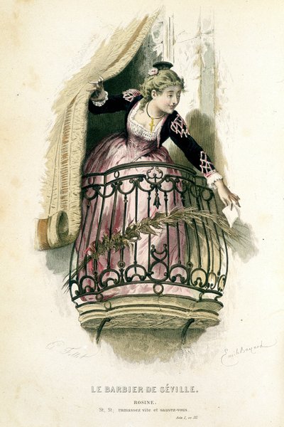 Rosine i “” Le barbier de Seville ”” - i “” Complete works of Beaumarchais ””, tegninger av Emile Bayard, red. Laplace Sanchez & cie, Paris av Emile Antoine Bayard