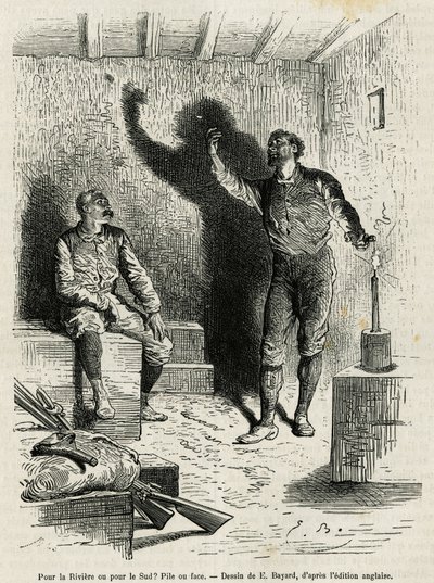 Sir Henri Morton Stanley (1841-1904) og Franck Pock, hans utforskningskamerat, bestemte seg for en haug eller ansikt av reiseruten deres, tegnet av Emile Bayard, for å illustrere historien "Gjennom det mystiske kontinentet" (Ekvatorial-Afrika), en reise c av Emile Antoine Bayard