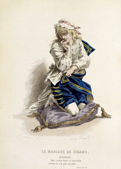 Suzanne i "" The Marriage of Figaro"" - i "" Complete Works of Beaumarchais"", tegninger av Emile Bayard, red. Laplace Sanchez & cie, Paris av Emile Antoine Bayard