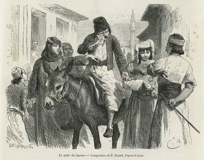 The Leproux Quest in Chio, tegning av Emile Bayard, for å illustrere historien «Øya Chio» (Østlige Tyrkia), i 1877, av Dr. A.Testevuide. Gravering i Le tour du monde av Emile Antoine Bayard