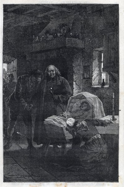 The Myriel Eveque with a Mourning Family - Illustrasjon av Emile Bayard (1837-1891) for "The Miserables - First Part: Fantine" av Victor Hugo (1802-1885) 1862 av Emile Antoine Bayard