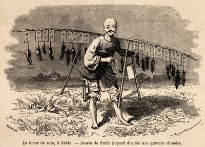 Rottemorderen i Pekin. Tegning av Emile Bayard (1837-1891), for å illustrere reisen fra Shanghai til Moskva, fra 1859 til 1862, av M. de Bourboulon, Frankrikes minister til Kina. Gravering i "" Le tour du monde"", redigert av Edouard Charton av Emile Antoine Bayard