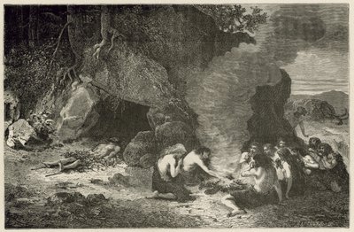 Et begravelsesmåltid på den store bjørnens og mammutens tid av Emile Antoine Bayard