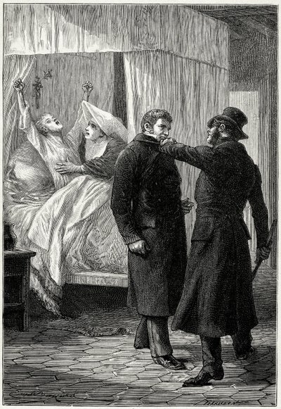 Victor Hugo "" Les Miserables"": Jean Valjean, som ble rik under navnet Monsieur Madeleine, har det bra rundt ham. Men fiendens politiinspektør Javert mistenker identiteten hans og ender opp med å arrestere ham, mens Fantine (Cosettes mor) dør. Val av Emile Antoine Bayard