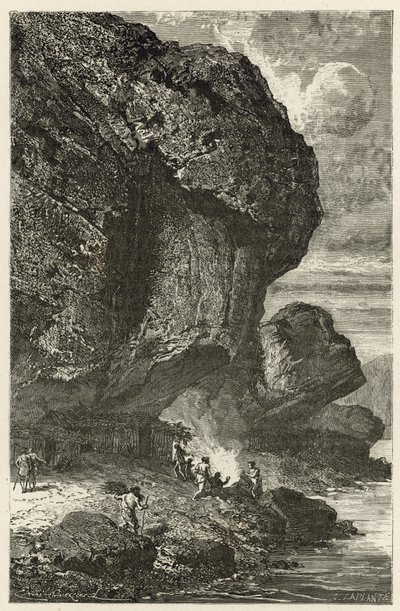 Utsikt over fjellskjulet til Bruniquel, menneskets hjem i reinsdyrtiden av Emile Antoine Bayard