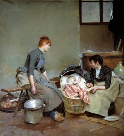 Vuggen. Maleri av Auguste Pinchart (1842-1924) av Emile August Pinchart