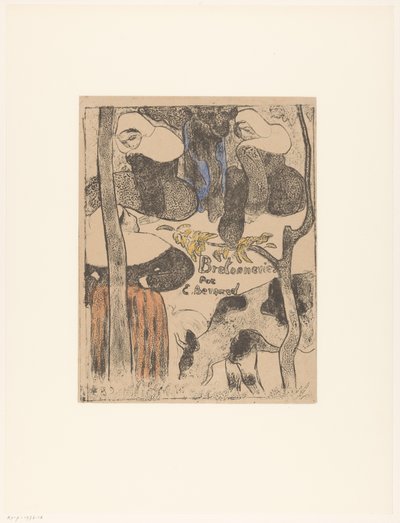 Tre bretonske kvinner og kyr Titteltrykk for: Émile Bernard, Bretonneries, 1889 Bretonnes et vache Bretonske kvinner (serietittel) Bretonnes (serietittel på objekt) av Emile Bernard