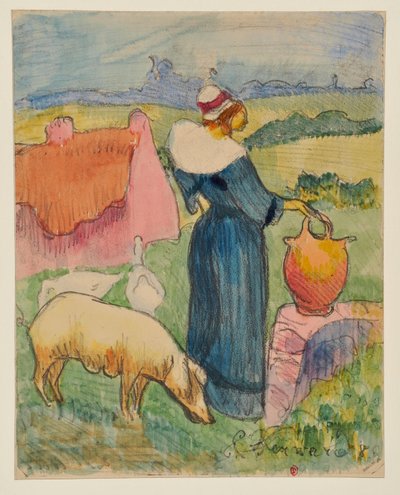 Kvinnen med krukken [prøvetrykk a] av Emile Bernard