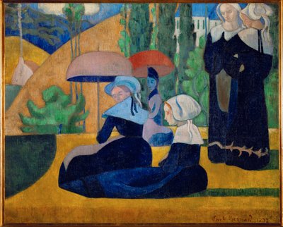 Bretonske kvinner med parasoller (olje på lerret) av Emile Bernard