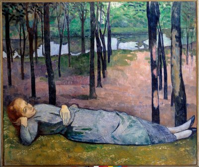 Madeleine (1871 - 1895) ved kjærlighetens skog. Portrett av en fryktelig kvinne som ligger i en skog. Maleri av Emile Bernard (1868-1941) av Emile Bernard