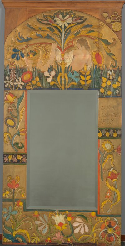 Speilramme dekorert med planter, blomster og to kvinnefigurer av Emile Bernard