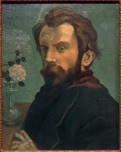 Selvportrett med en vase med blomster av Emile Bernard
