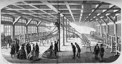 Internal view of the diamond cutting of Messrs. Gaensly and Bernard near the barrier of Maine in 1859, during the visit of Napoleon III (1808-1873) and the Impress Eugenie (Eugenie de Montijo av Emile Bourdelin