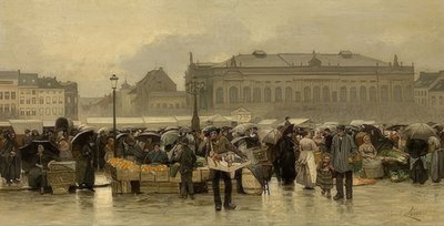 Markedet foran teatret i Antwerpen av Emile Claus