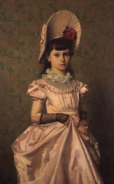 Portrett av en jente i rosa av Emile Claus