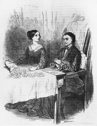 Illustrasjon for Eugenie Grandet, roman av Honore de Balzac (1799-1850) fra samling med flere bind med tittelen Human Comedy, gravering av Emile Deschamps (1822-1893) av Emile Deschamps