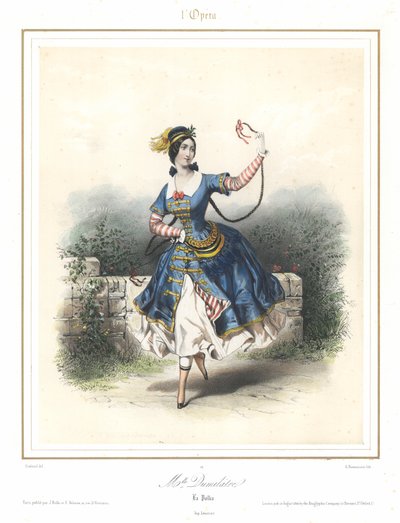 Den franske ballettdanseren Adele Dumilatre danser ved Paris Opera, c1840 (farge litho) av Emile Desmaisons