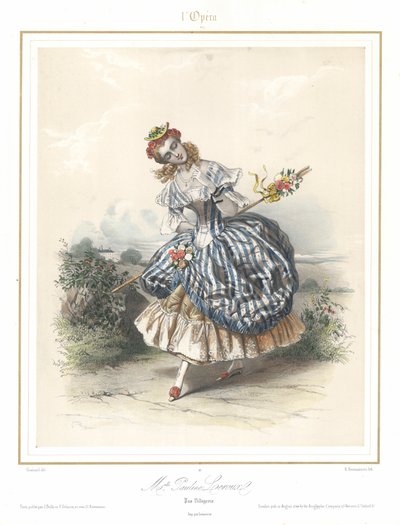Fransk ballettdanser Pauline Leroux danser ved Paris Opera, c1840 (farge litho) av Emile Desmaisons