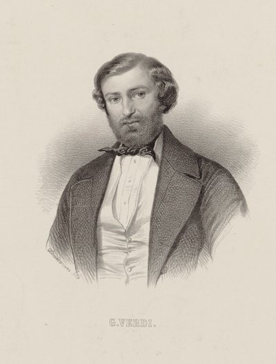Portrett av komponisten Giuseppe Verdi 1813-1901, ca 1860. av Emile Desmaisons
