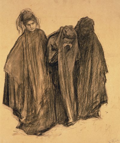 Studie for La D0uleur, 1899 (kull på papir) av Emile Friant