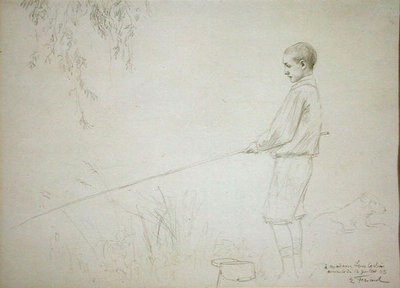 Ung gutt fiske av Emile Friant