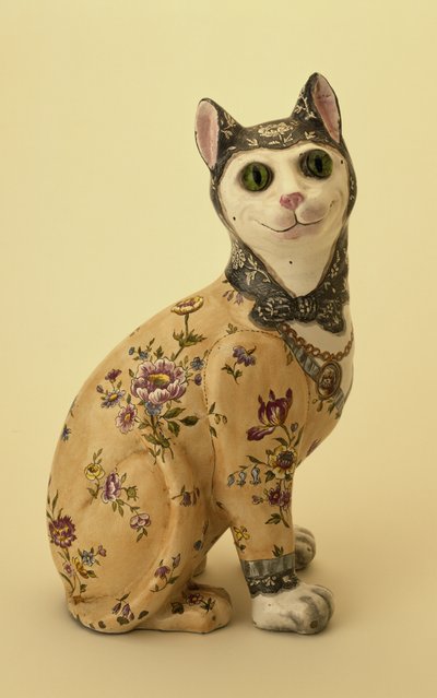 Figur av en katt (tinnglasert lertøy) av Emile Galle
