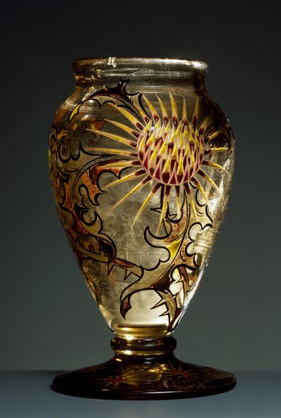 Røkt glassvase med emaljedekorasjoner, ca 1890, av Emile Galle, Nancy, Frankrike av Emile Galle
