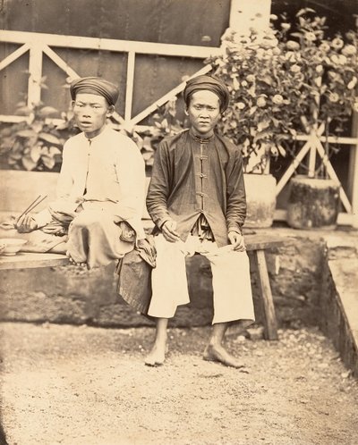 Milismenn som spiser ris, Cochinchina, 1866. av Emile Gsell