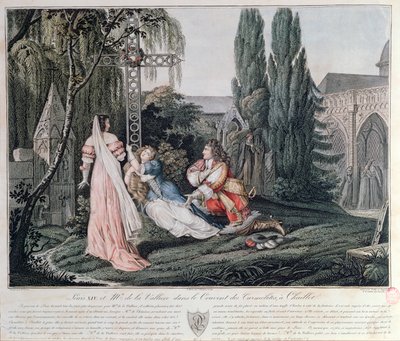 Louis XIV på jakt etter Louise de la Valliere som hadde søkt tilflukt etter en krangel i 1662 med kongen ved karmelittklosteret ved Chaillot av Emile Jean Horace Vernet