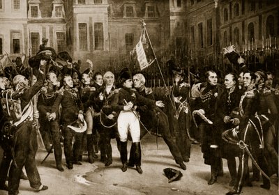 Napoleons farvel til sine generaler i Fontainbleau, 1814, illustrasjon fra 