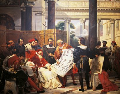 Pave Julius II beordrer Bramante Michelangelo & Raphael til å bygge Vatikanet og St. Peterskirken av Emile Jean Horace Vernet