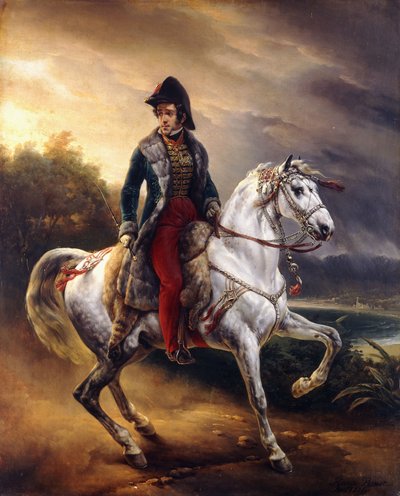 Portrett av Justo Machado y Salcedo, spansk konsul i Paris på hesteryggen, 1821 av Emile Jean Horace Vernet