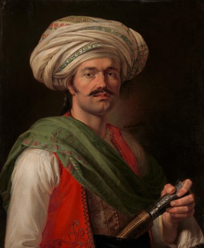 Portrett av en Mameluke, Said to Be Roustam Raza ca. 1781-1845, 1810. av Emile Jean Horace Vernet
