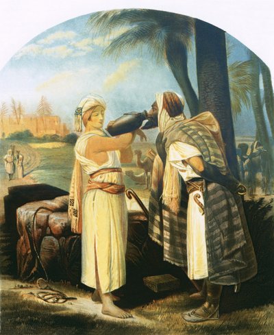 Rebekka gir tjeneren en drink av Emile Jean Horace Vernet
