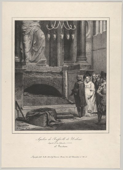 Rafaels grav, åpnet 14. september 1833, Pantheon, Roma, 1833. av Emile Jean Horace Vernet